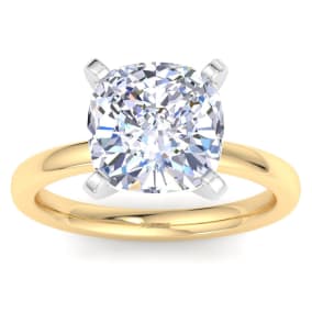 4 Carat Cushion Cut Lab Grown Diamond Ring In 14K Yellow Gold, Solitaire