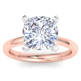 4 Carat Cushion Cut Lab Grown Diamond Ring In 14K Rose Gold, Solitaire