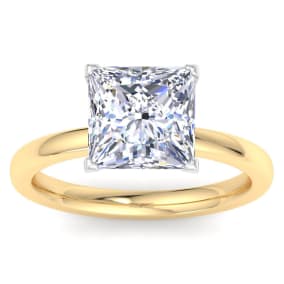 4 Carat Princess Cut Lab Grown Diamond Ring In 14K Yellow Gold, Solitaire