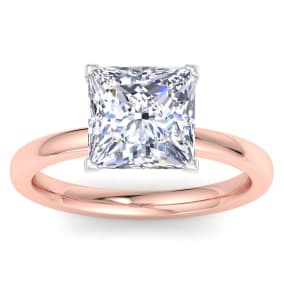 4 Carat Princess Cut Lab Grown Diamond Ring In 14K Rose Gold, Solitaire