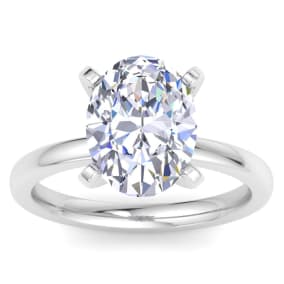 4 Carat Oval Shape Lab Grown Diamond Ring In 14K White Gold, Solitaire