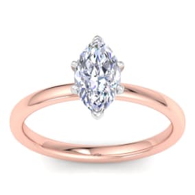 1 Carat Marquise Shape Lab Grown Diamond Ring In 14K Rose Gold, Solitaire