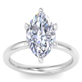 3 Carat Marquise Shape Lab Grown Diamond Ring In 14K White Gold, Solitaire