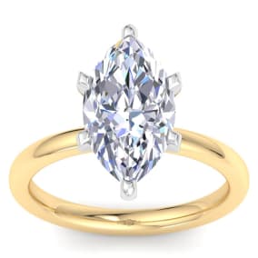 3 Carat Marquise Shape Lab Grown Diamond Ring In 14K Yellow Gold, Solitaire