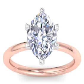 3 Carat Marquise Shape Lab Grown Diamond Ring In 14K Rose Gold, Solitaire