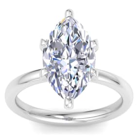 4 Carat Marquise Shape Lab Grown Diamond Ring In 14K White Gold, Solitaire