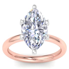 4 Carat Marquise Shape Lab Grown Diamond Ring In 14K Rose Gold, Solitaire