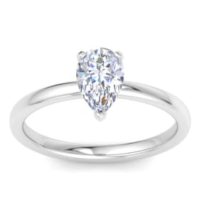1 Carat Pear Shape Lab Grown Diamond Ring In 14K White Gold, Solitaire