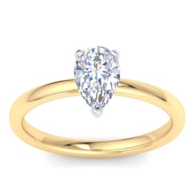 1 Carat Pear Shape Lab Grown Diamond Ring In 14K Yellow Gold, Solitaire