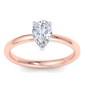 1 Carat Pear Shape Lab Grown Diamond Ring In 14K Rose Gold, Solitaire