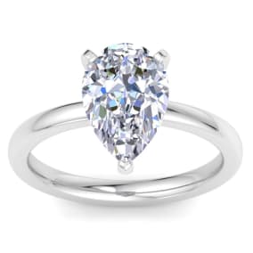 3 Carat Pear Shape Lab Grown Diamond Ring In 14K White Gold, Solitaire