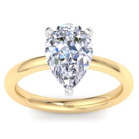 3 Carat Pear Shape Lab Grown Diamond Ring In 14K Yellow Gold, Solitaire