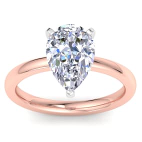 3 Carat Pear Shape Lab Grown Diamond Ring In 14K Rose Gold, Solitaire