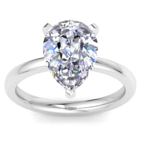 4 Carat Pear Shape Lab Grown Diamond Ring In 14K White Gold, Solitaire