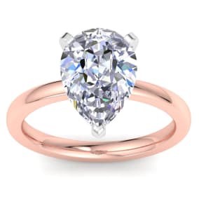 4 Carat Pear Shape Lab Grown Diamond Ring In 14K Rose Gold, Solitaire