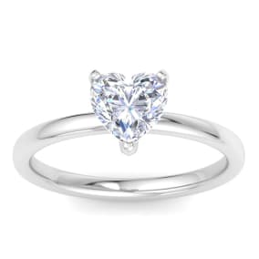 1 Carat Heart Shape Lab Grown Diamond Ring In 14K White Gold, Solitaire