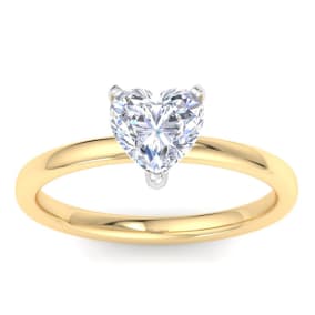 1 Carat Heart Shape Lab Grown Diamond Ring In 14K Yellow Gold, Solitaire