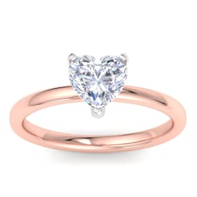 1 Carat Heart Shape Lab Grown Diamond Ring In 14K Rose Gold, Solitaire