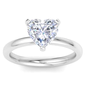 2 Carat Heart Shape Lab Grown Diamond Ring In 14K White Gold, Solitaire