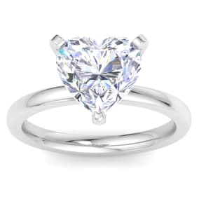 3 Carat Heart Shape Lab Grown Diamond Ring In 14K White Gold, Solitaire