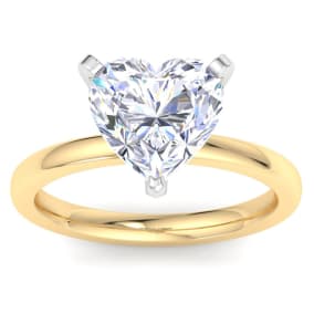 3 Carat Heart Shape Lab Grown Diamond Ring In 14K Yellow Gold, Solitaire