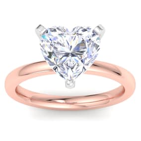 3 Carat Heart Shape Lab Grown Diamond Ring In 14K Rose Gold, Solitaire