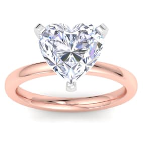 4 Carat Heart Shape Lab Grown Diamond Ring In 14K Rose Gold, Solitaire