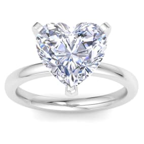 5 Carat Heart Shape Lab Grown Diamond Ring In 14K White Gold, Solitaire