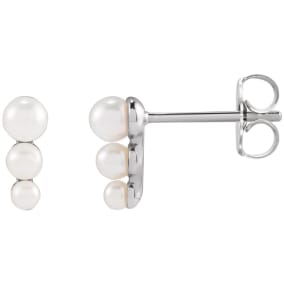 Pearl Drop Earrings With 2-3MM Freshwater Cultured Pearls In 14 Karat White Gold, 1/3 Inch