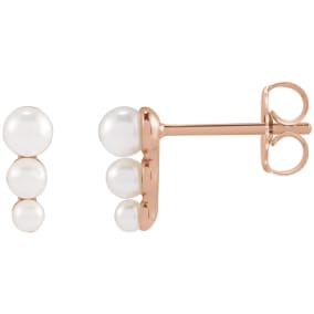 Pearl Drop Earrings With 2-3MM Freshwater Cultured Pearls In 14 Karat Rose Gold, 1/3 Inch