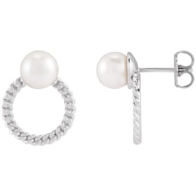 Pearl Drop Earrings With 6MM Akoya Pearls In 14 Karat White Gold, 1/2 Inch