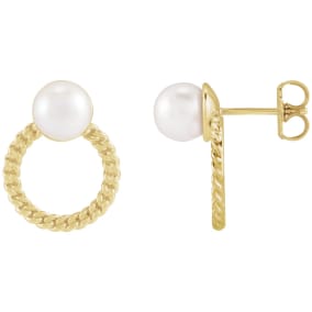 Pearl Drop Earrings With 6MM Akoya Pearls In 14 Karat Yellow Gold, 1/2 Inch