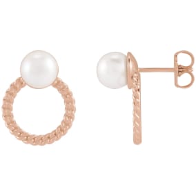 Pearl Drop Earrings With 6MM Akoya Pearls In 14 Karat Rose Gold, 1/2 Inch