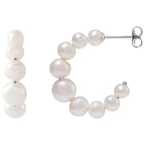 Pearl Drop Earrings With Freshwater Cultured Pearls In Sterling Silver, 1 Inch