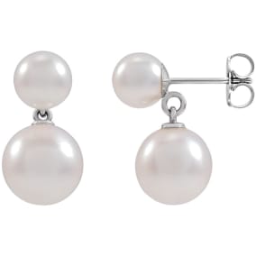 Pearl Drop Earrings With 4-6MM Akoya Pearls In 14 Karat White Gold, 1/2 Inch