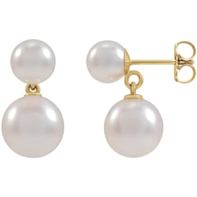 Pearl Drop Earrings With 4-6MM Akoya Pearls In 14 Karat Yellow Gold, 1/2 Inch