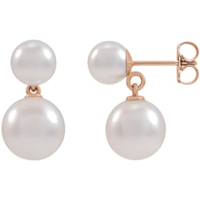 Pearl Drop Earrings With 4-6MM Akoya Pearls In 14 Karat Rose Gold, 1/2 Inch