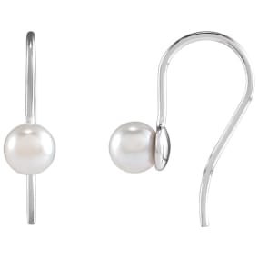 Pearl Drop Earrings With 6MM Akoya Pearls In 14 Karat White Gold, 1/2 Inch