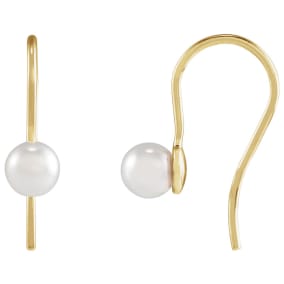 Pearl Drop Earrings With 6MM Akoya Pearls In 14 Karat Yellow Gold, 1/2 Inch