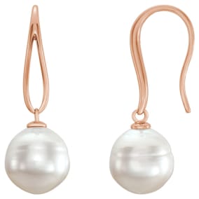 Pearl Drop Earrings With 12MM Freshwater Cultured Pearls In 14 Karat Rose Gold, 1 Inch