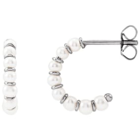 Pearl Drop Earrings With 3MM Freshwater Cultured Pearls In 14 Karat White Gold, 3/4 Inch