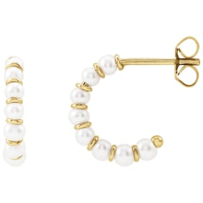 Pearl Drop Earrings With 3MM Freshwater Cultured Pearls In 14 Karat Yellow Gold, 3/4 Inch