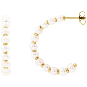 Pearl Drop Earrings With 4MM Freshwater Cultured Pearls In 14 Karat Yellow Gold, 1 Inch