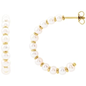 Pearl Drop Earrings With 4MM Freshwater Cultured Pearls In 14 Karat Yellow Gold, 1 Inch