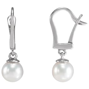 Pearl Drop Earrings With 4MM Freshwater Cultured Pearls In 14 Karat White Gold, 1/2 Inch