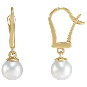 Pearl Drop Earrings With 4MM Freshwater Cultured Pearls In 14 Karat Yellow Gold, 1/2 Inch