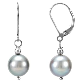 Pearl Drop Earrings With 10MM Gray Freshwater Cultured Pearls In Sterling Silver, 1 1/4 Inches