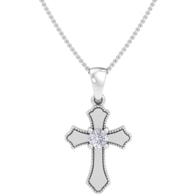 1/14ct Natural Diamond Cross Pendant in 10k White Gold