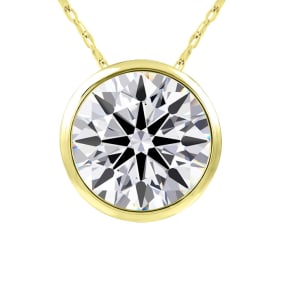 3 Carat Round Shape Lab Grown Diamond Solitaire Necklace In 14K Yellow Gold, Bezel Setting
