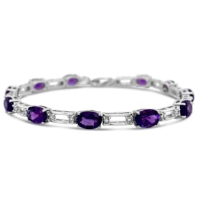 9 Carat Amethyst and Diamond Bracelet In Sterling Silver, 7-9 Inches